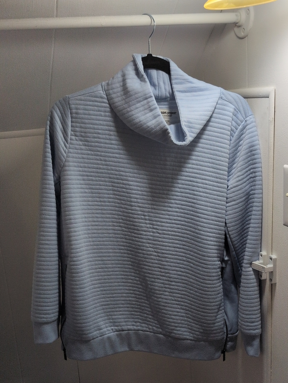 Light Blue Quilted Cowl-Neck Sweater